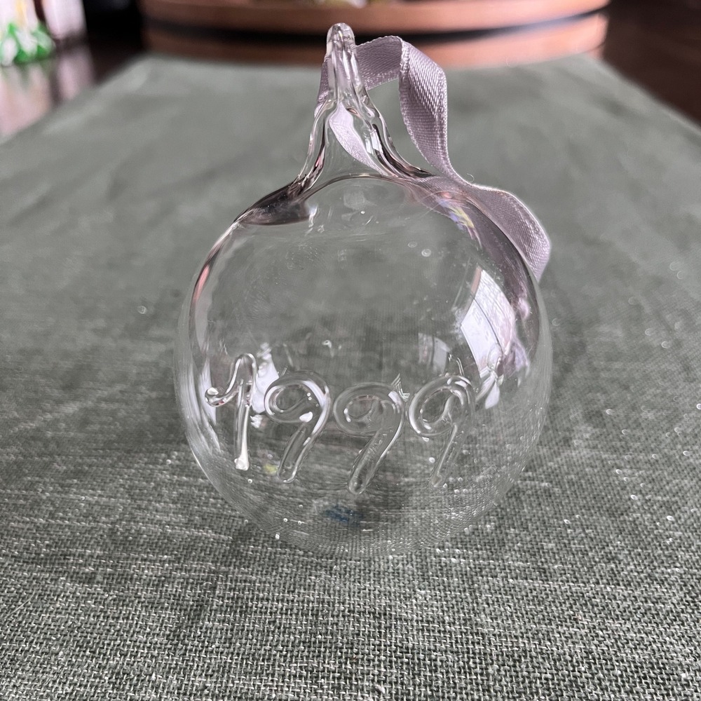 1999 Hand Blown Glass Christmas Ornament Sphere Clear Made in Italy